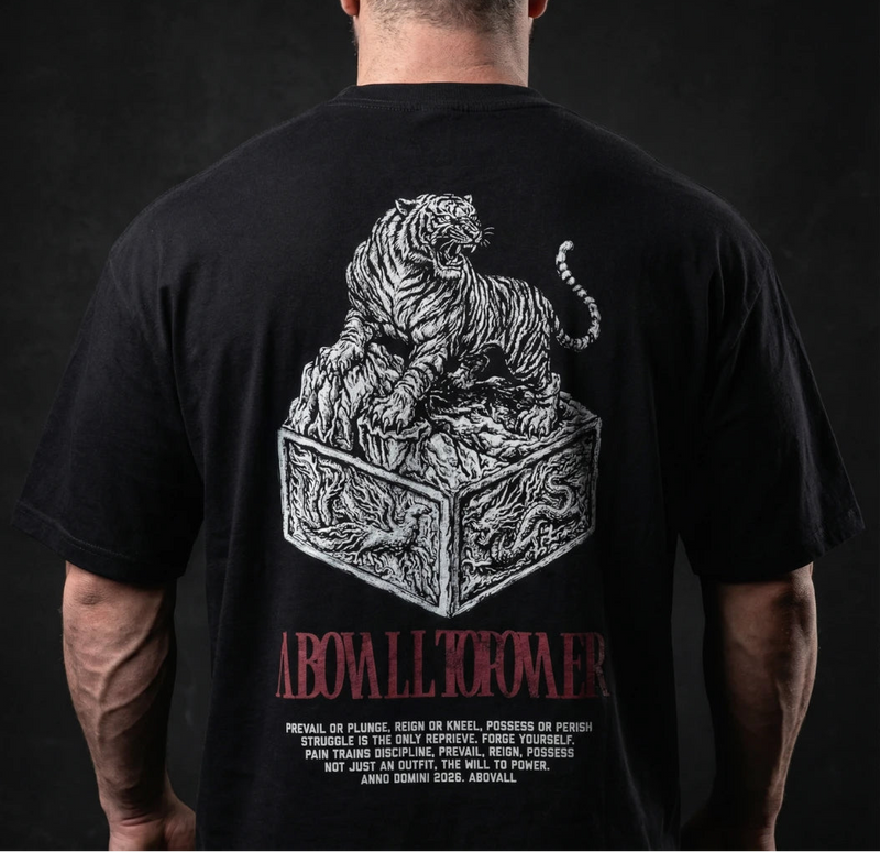 muscular model wearing Apex Tiger Oversized Tee